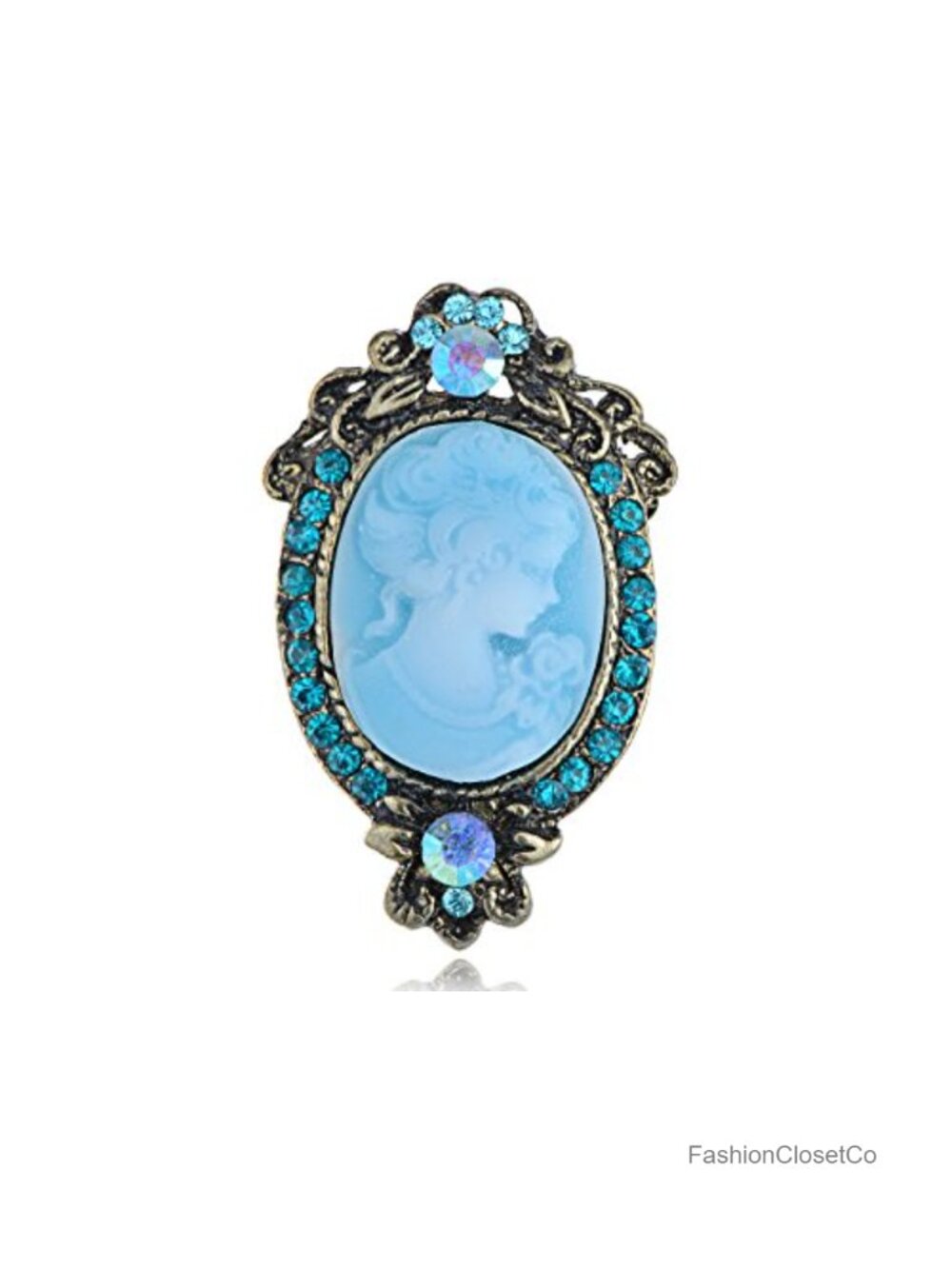 Crystal Rhinestone Cameo Brooch Pin with Enamel
